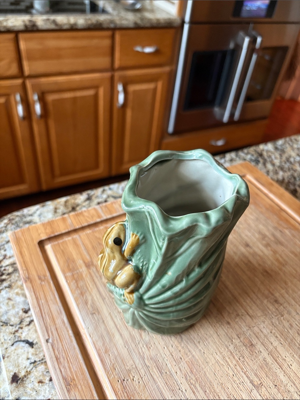 Green and Mustard Ceramic Floral Vase - Decorative Home Accent - Picture 3 of 5